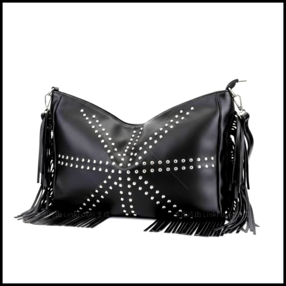 Western Fringe Hobo Shoulder Bag Studded Punk Gothic Crossbody Purse